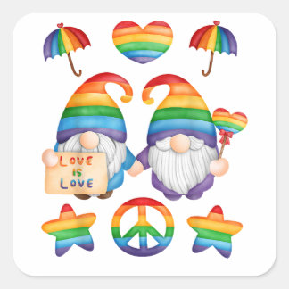 Sticker Carré Gay Couple Gnomes Pride, Mr & Mr Gay Mariage, Son