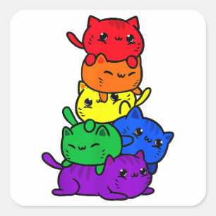 Sticker Carré Gay pride Chat Anime Amant Amoureux Kawaii Cute LG
