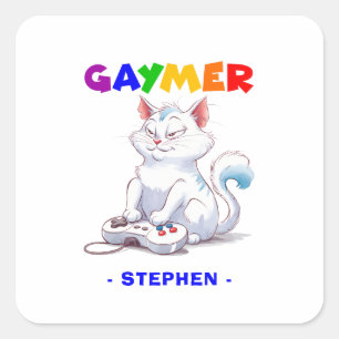 Sticker Carré Gaymer - Rainbow Gaming Cat avec console   LGBTQ