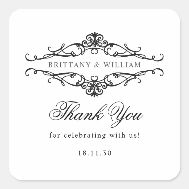 Sticker Carré [GAZELLE] Élégant Mariage monochrome noir et blanc (Devant)