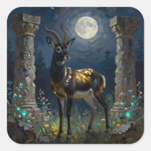 Sticker Carré Gazelle noire et dorée Illustration de la faune