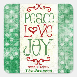 Sticker Carré GC Peace Love and Joy Green Red Dots