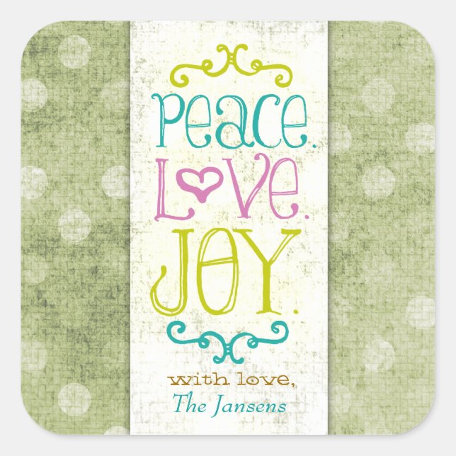 Sticker Carré GC Peace Love and Joy Lime Dots (Devant)