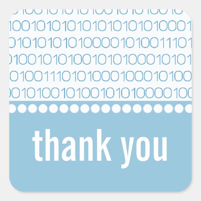Sticker Carré Geek Chic Code binaire Merci Stickers, Bleu (Devant)