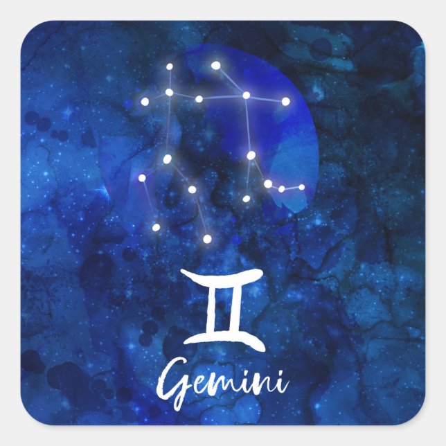 Sticker Carré Gemini Zodiac Constellation Bleu Galaxie Céleste (Devant)