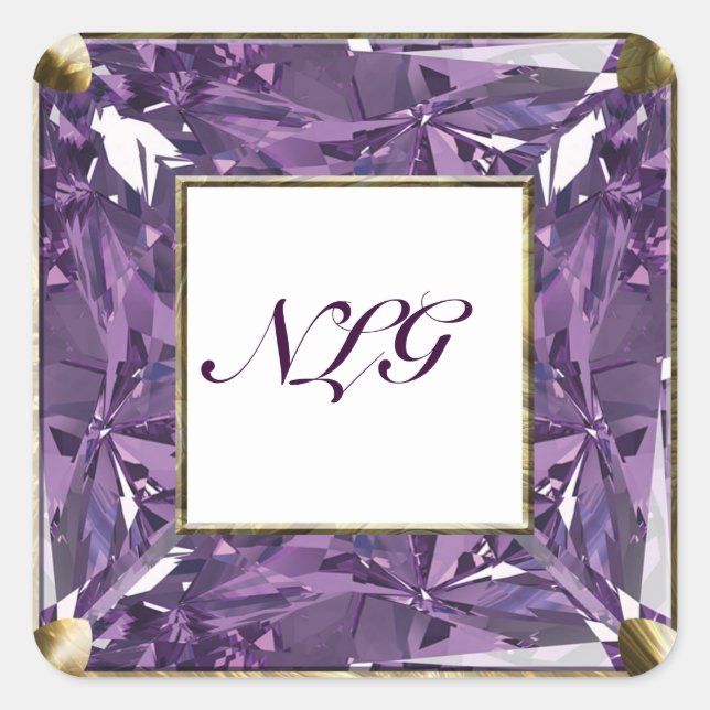 Sticker Carré Gemme Violette Monogramme (Devant)