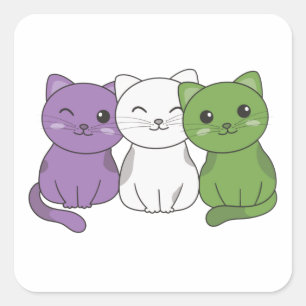 Sticker Carré Genderqueen Drapeau Chat Pride Lgbtq Cute Chat Car