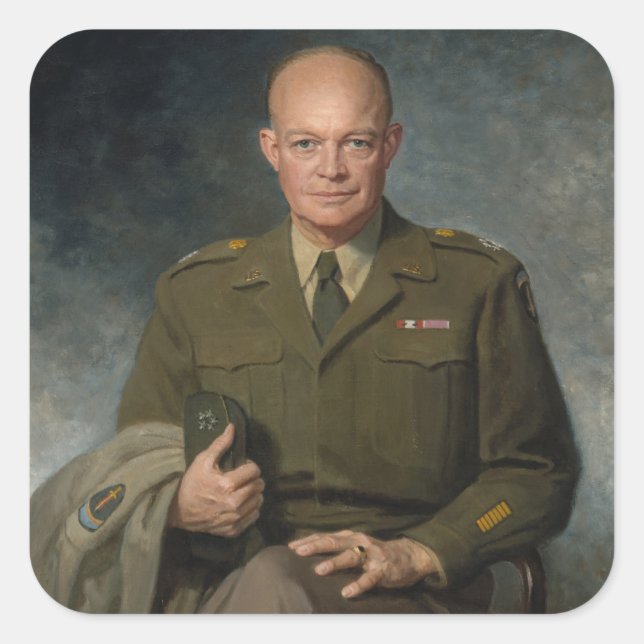 Sticker Carré Général Dwight Eisenhower Portrait peint 5 étoiles (Devant)