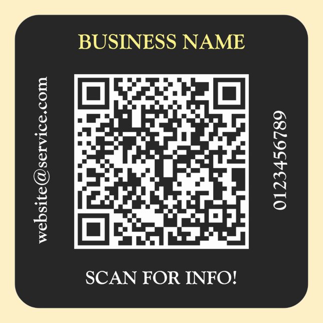 Sticker Carré Générer QR Code Nom commercial Site Web Promo Noir (Créateur téléchargé)