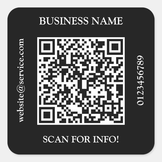 Sticker Carré Générer QR Code Nom commercial Site Web Promo Noir (Devant)