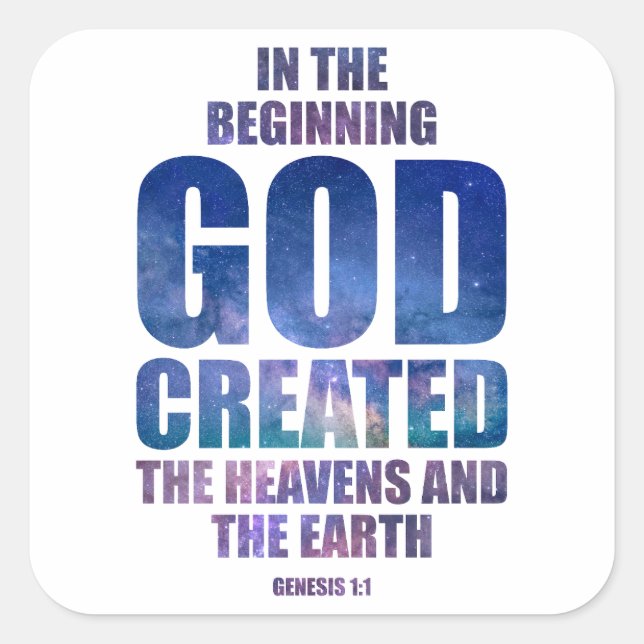 Sticker Carré Genèse 1:1 Au Début, DIEU Créa L'Univers (Devant)