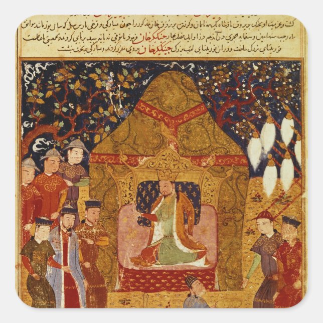 Sticker Carré Genghis Khan dans sa tente par Rashid al-Din (Devant)