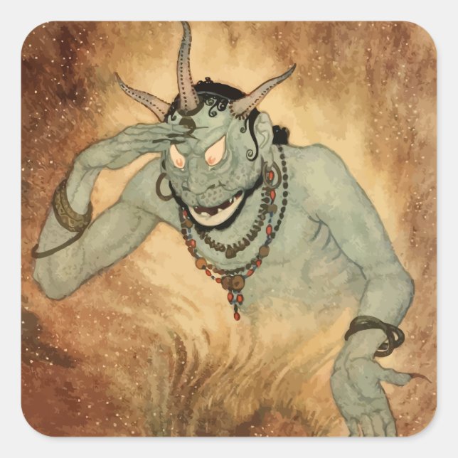 Sticker Carré Génie des nuits arabes par Edmund Dulac (Devant)