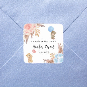 Sticker Carré Genre révéler la fête pampas en peluche ours garço