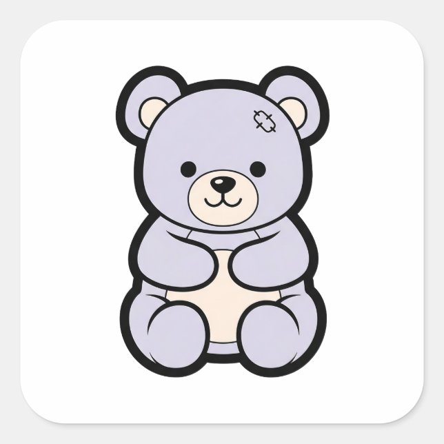 Sticker Carré Gentle Bear – Cute Kawaii Animal Illustration (Devant)
