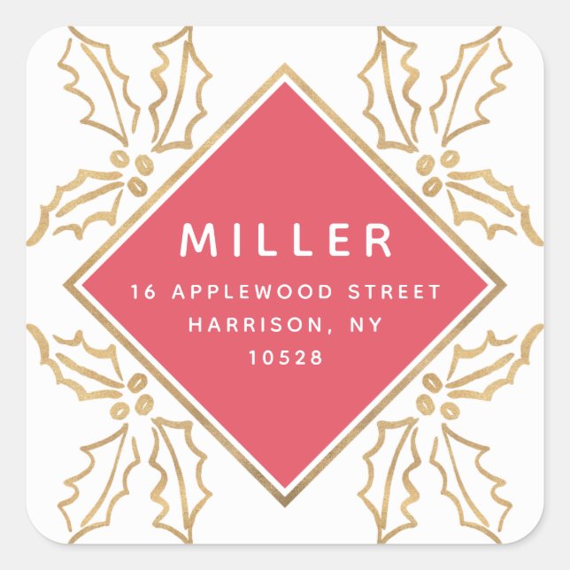 Sticker Carré Geo Main Drawn Gold Hollies Holiday Adresse de ret (Devant)