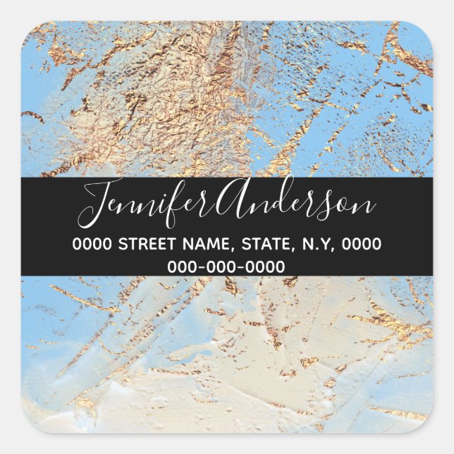 Sticker Carré Géode fausse couleur or bleu texture de peinture l (Devant)