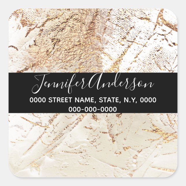 Sticker Carré Géode fausse ivoire or peinture texture look chic (Devant)