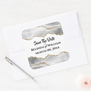 Sticker Carré Géode faux or agate blanche couples mariés