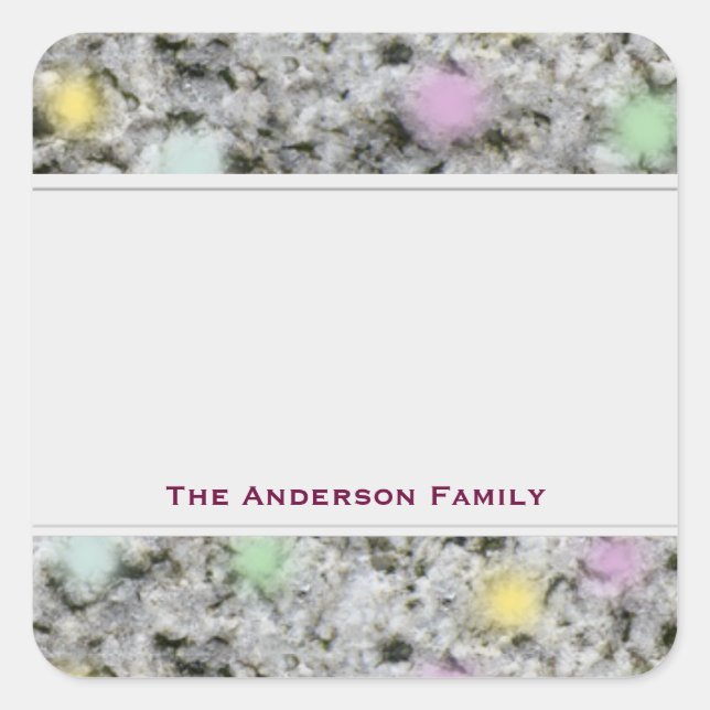 Sticker Carré Géologie Rocher Blanc Granite Pastel avec Étiquett (Devant)