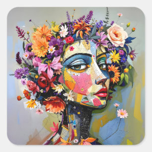 Sticker Carré "Géométrie florale" - Portrait botanique