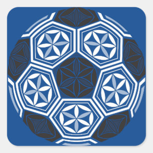 Sticker Carré géométrie sacrée du soccer bleu
