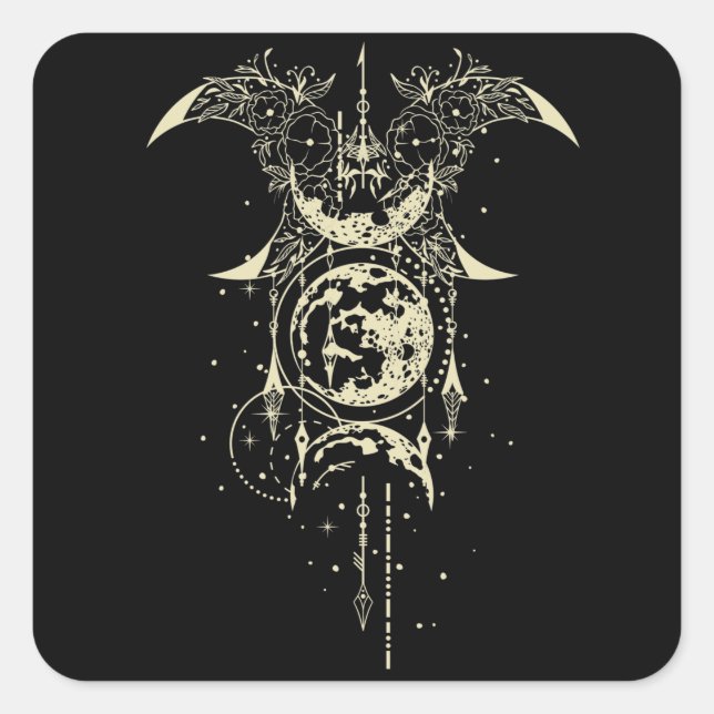 Sticker Carré Géométrie sacrée Lune mystique (Devant)