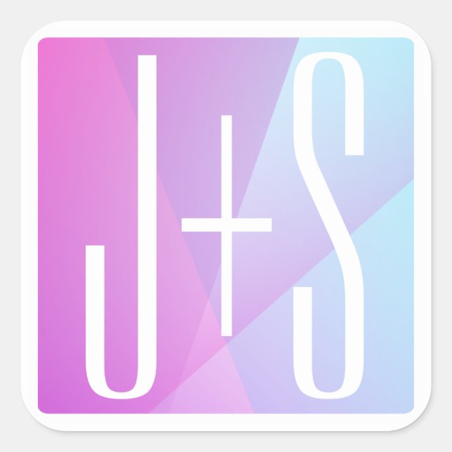 Sticker Carré Géométrique Rose & Violet | Initiales de Couple (Devant)
