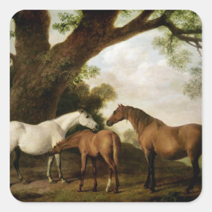Sticker Carré George Stubbs   Two Shafto Mares and a Foal, 1774