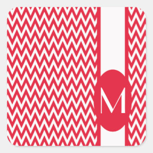 Sticker Carré Géranium Elegant Chevron Design avec monogramme