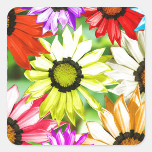 Sticker Carré Gerbera fleurie colorée