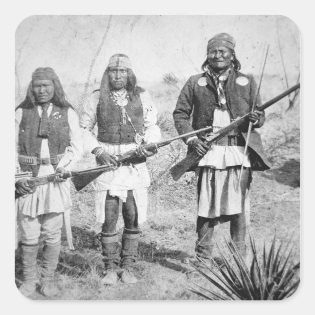 Sticker Carré Geronimo et trois de ses guerriers Apache, 1886 (b (Devant)