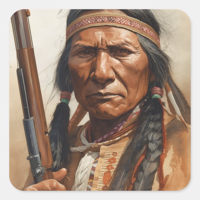 Sticker Carré Geronimo Indian Chief Warrior Portrait (Devant)