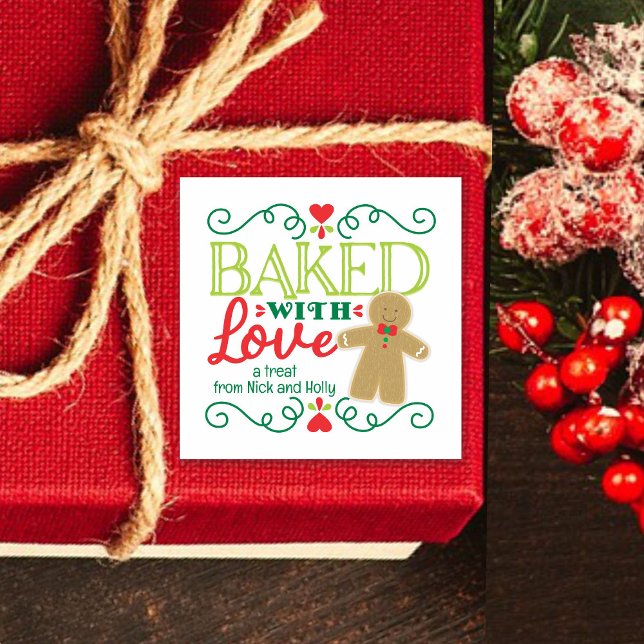 Sticker Carré Ghomme en pain d'épices cuit avec amour Fête de No (Créateur téléchargé)