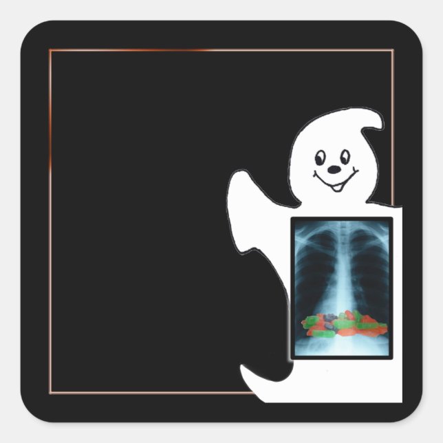 Sticker Carré Ghost mignon avec Halloween de bonbons (Devant)