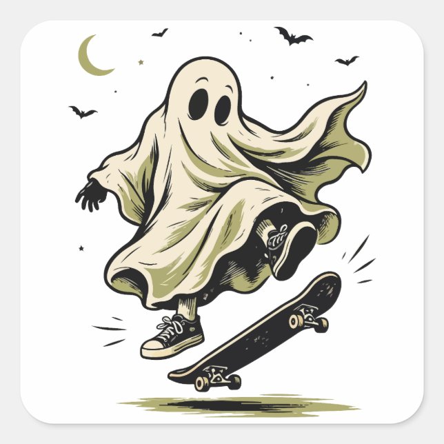 Sticker Carré Ghost Skateboarder (Devant)