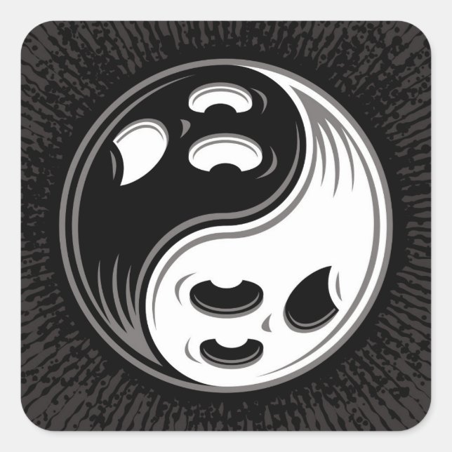 Sticker Carré Ghost Yin Yang Noir et blanc (Devant)