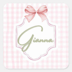 Sticker Carré Gianna Baby Girl Nursery Bow&En vichy personnalisé