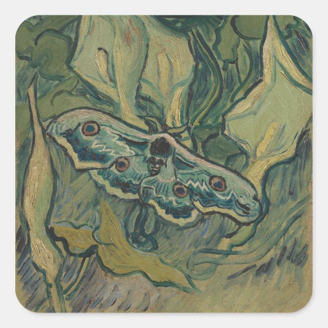 Sticker Carré Giant Peacock Moth (1889) par Vincent van Gogh (Devant)
