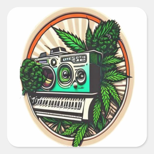 Sticker Carré gift for music&weed lovers (Devant)