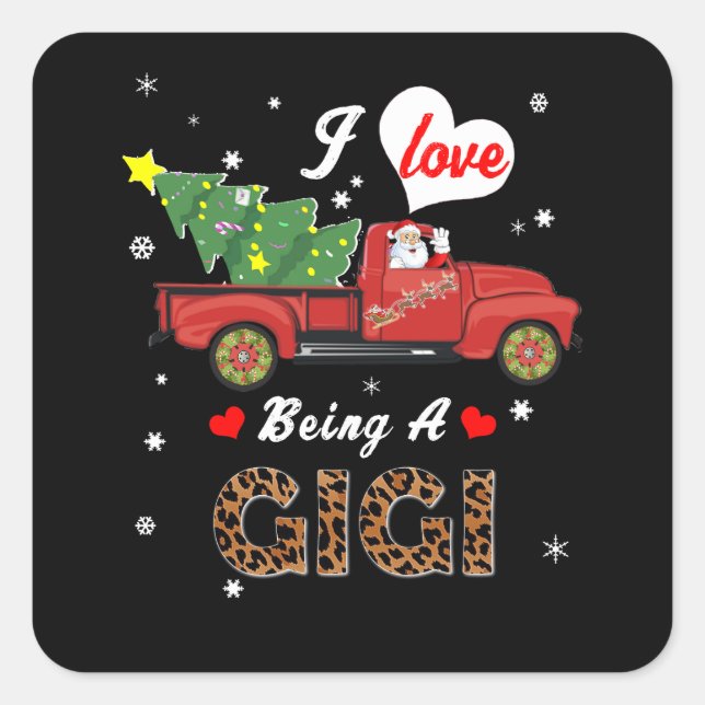 Sticker Carré Gigi Lover | J'Aime Être Un Gigi Arbre De Noël (Devant)