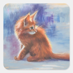 Sticker Carré Ginger Kitten dans la lumière pastel