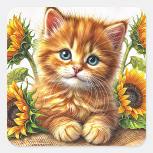 Sticker Carré Ginger Kitten Parmi L'Art Des Tournesols