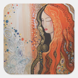 Sticker Carré Ginger Lady Belle femme en méditation rêveuse