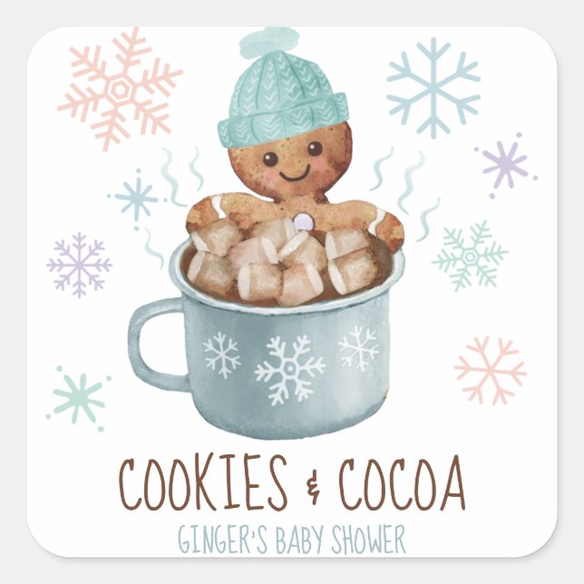 Sticker Carré Gingerbread Cookies & Cocoa Fête Prénatale Bébé Ga (Devant)