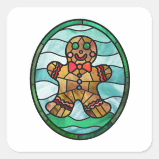 Sticker Carré Gingerbread homme style vitrail