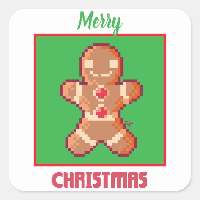 Sticker Carré GingerBread Man, Merry Christmas pixel art (Devant)