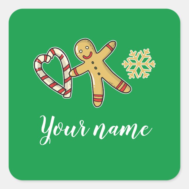 Sticker Carré Gingerbreadman Love (Devant)
