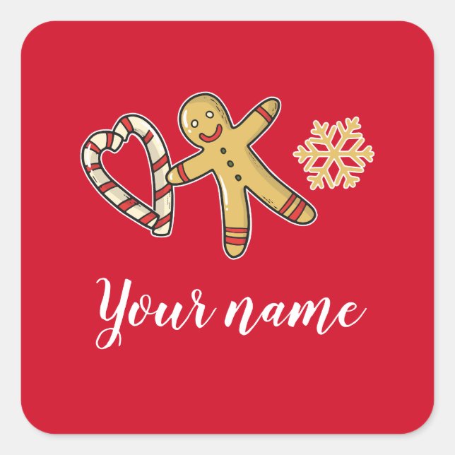 Sticker Carré Gingerbreadman Love (Devant)