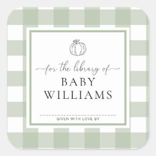 Sticker Carré Gingham Vert Sauge Citrouille Bibliothèque D'ex-Li